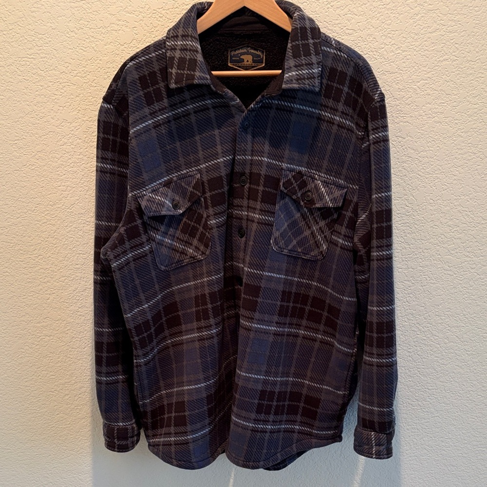 Men's Plaid Sherpa Lined Fleece Jacket - Blue and Black